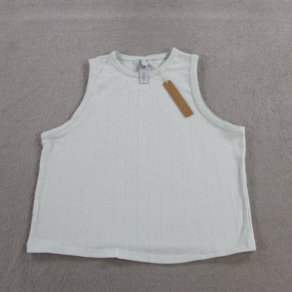 SKIMS Drop Needle Cropped Tank Top Womens Large Frost Blue Pointelle Crewneck - Picture 2 of 10